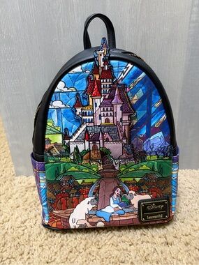 Loungefly Belle Stained Glass Castle Mini Backpack - Blue, Green, Purple